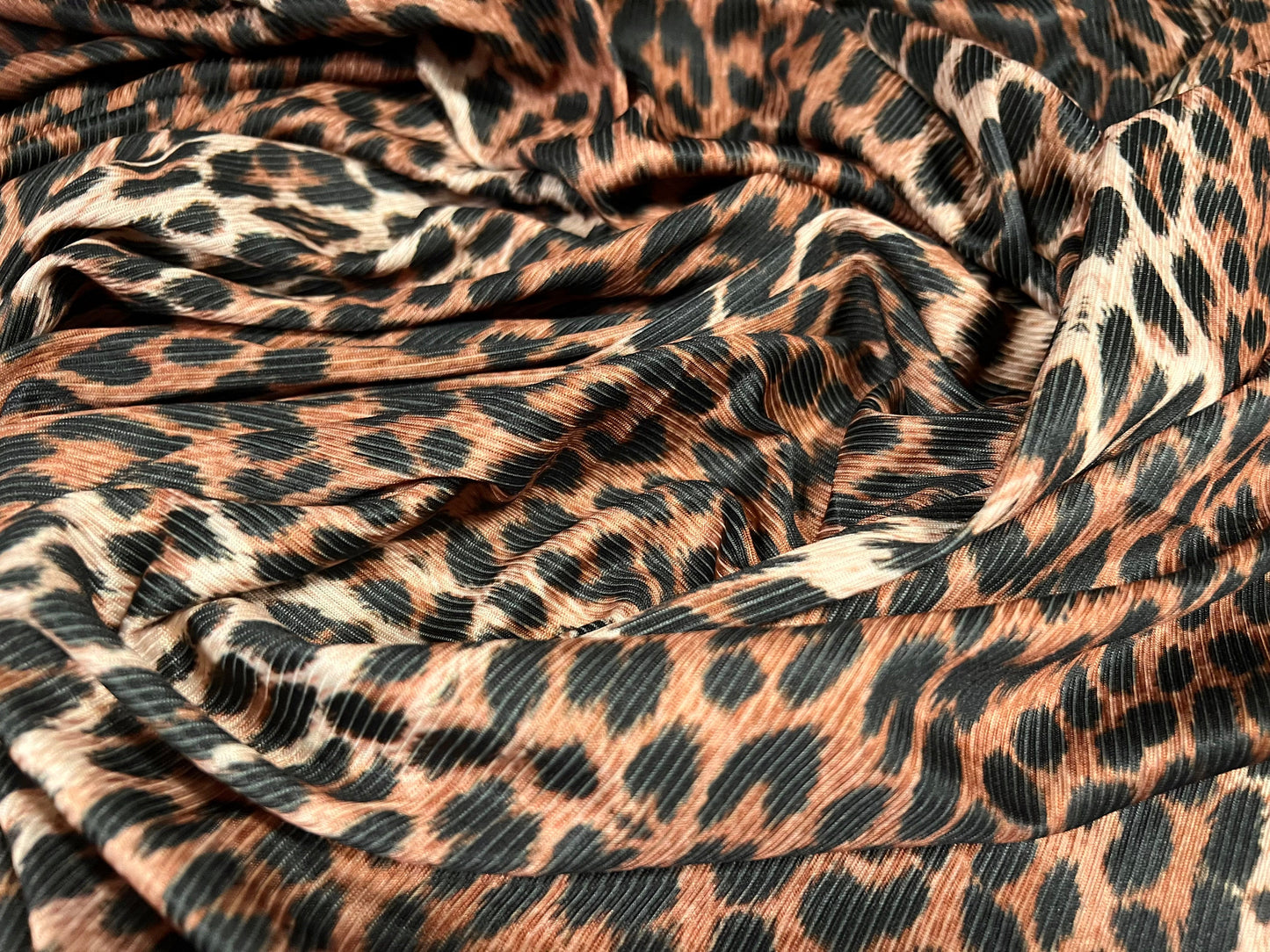 Ribbed single jersey dress fabric, per metre - Leopardskin animal print - brown