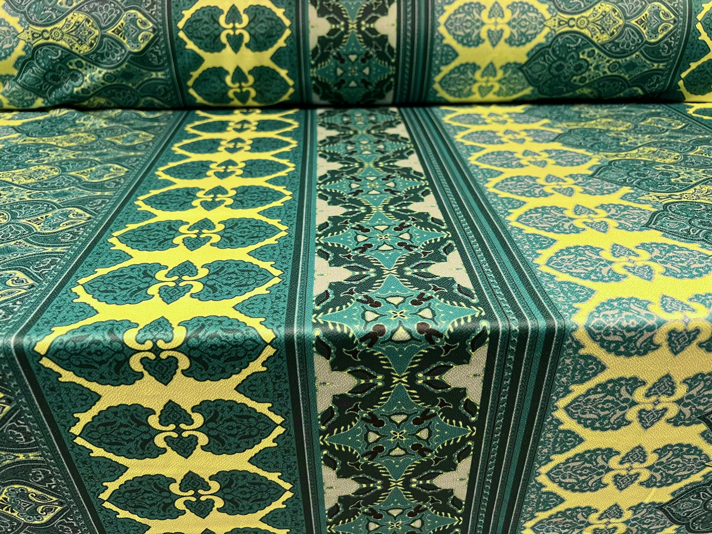 Valentino crepe spandex jersey fabric - similar to scuba - per metre - paisley stripe print - jade