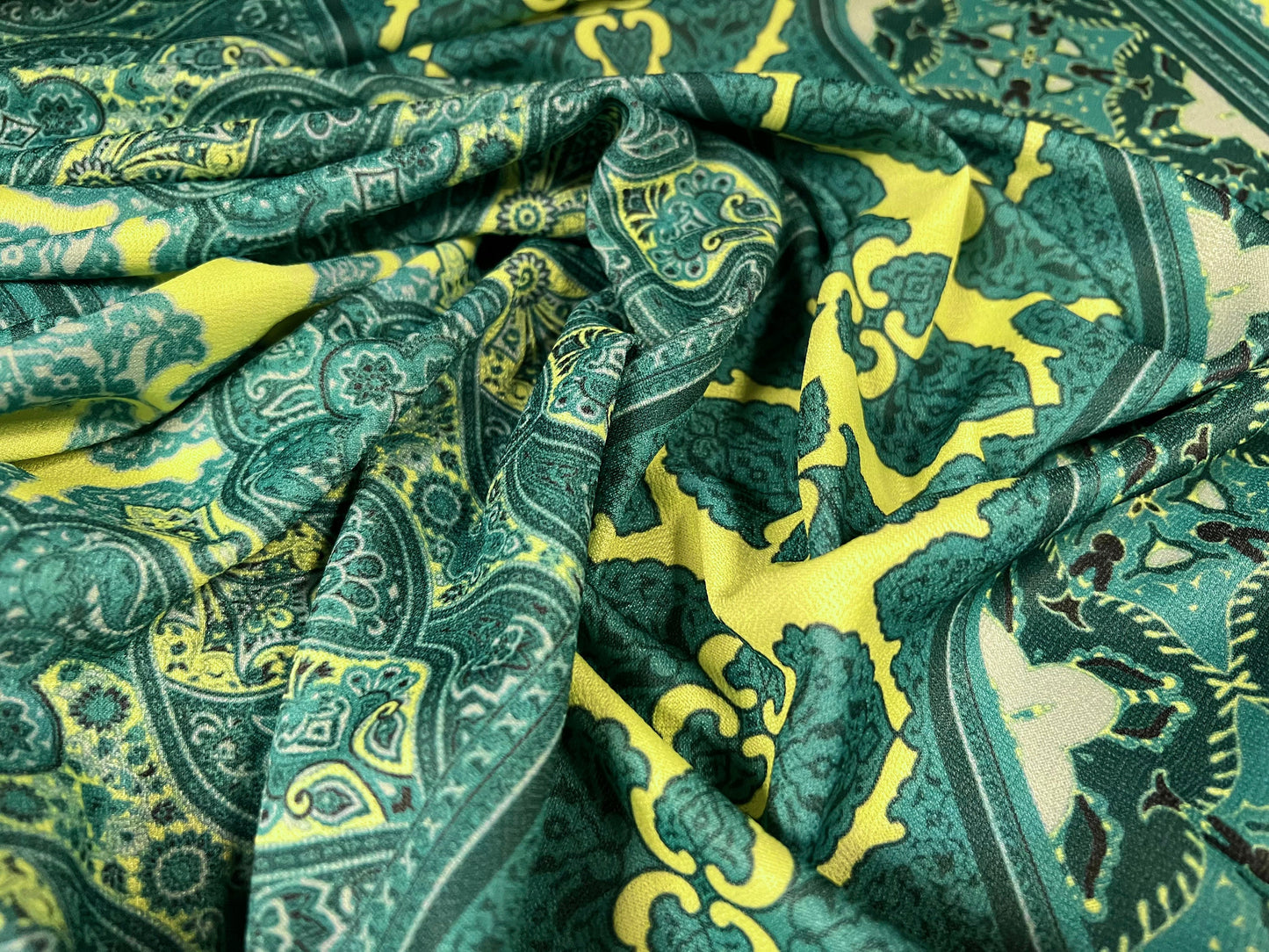 Valentino crepe spandex jersey fabric - similar to scuba - per metre - paisley stripe print - jade