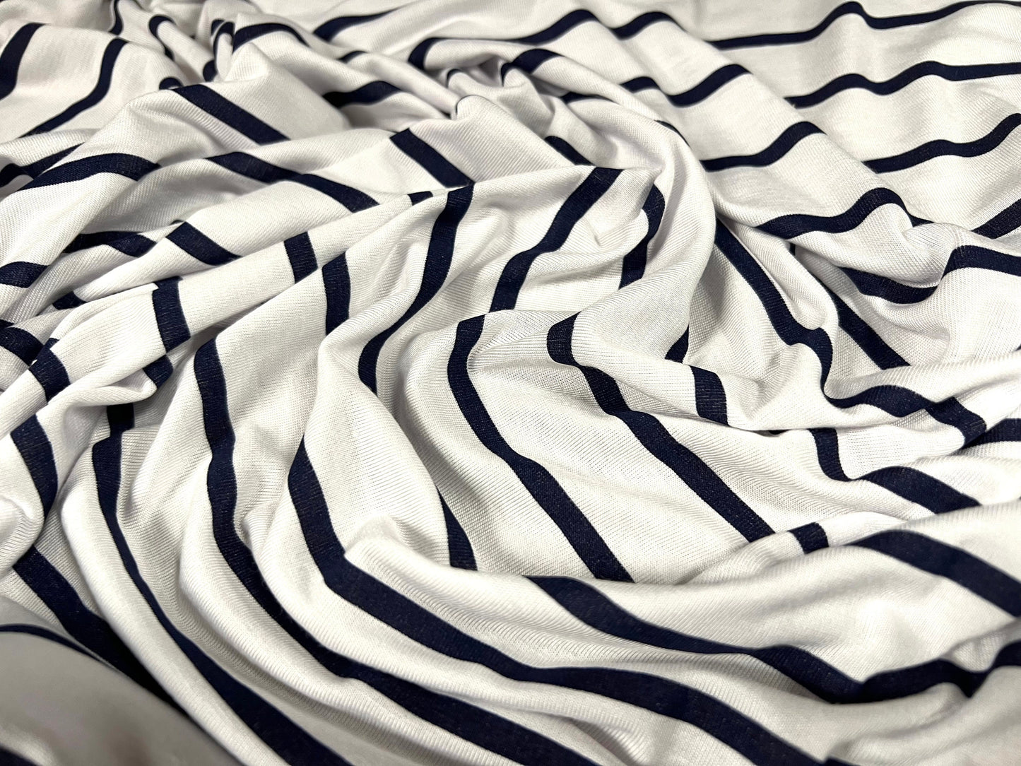 Viscose spandex stretch single jersey fabric, per metre - stripe - white & black