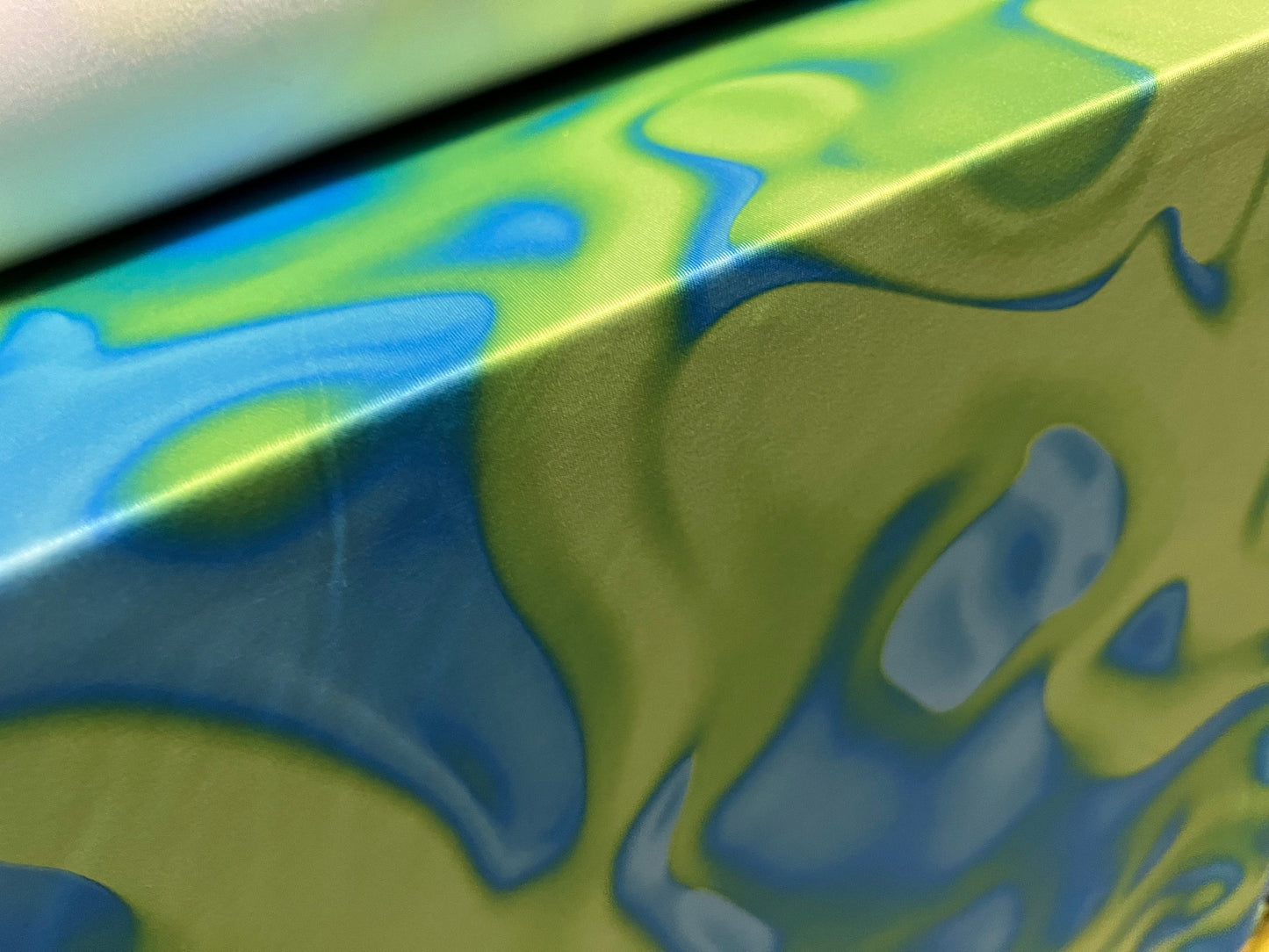 Soft touch stretch spandex single jersey fabric, per metre - smudge swirl print - green & blue