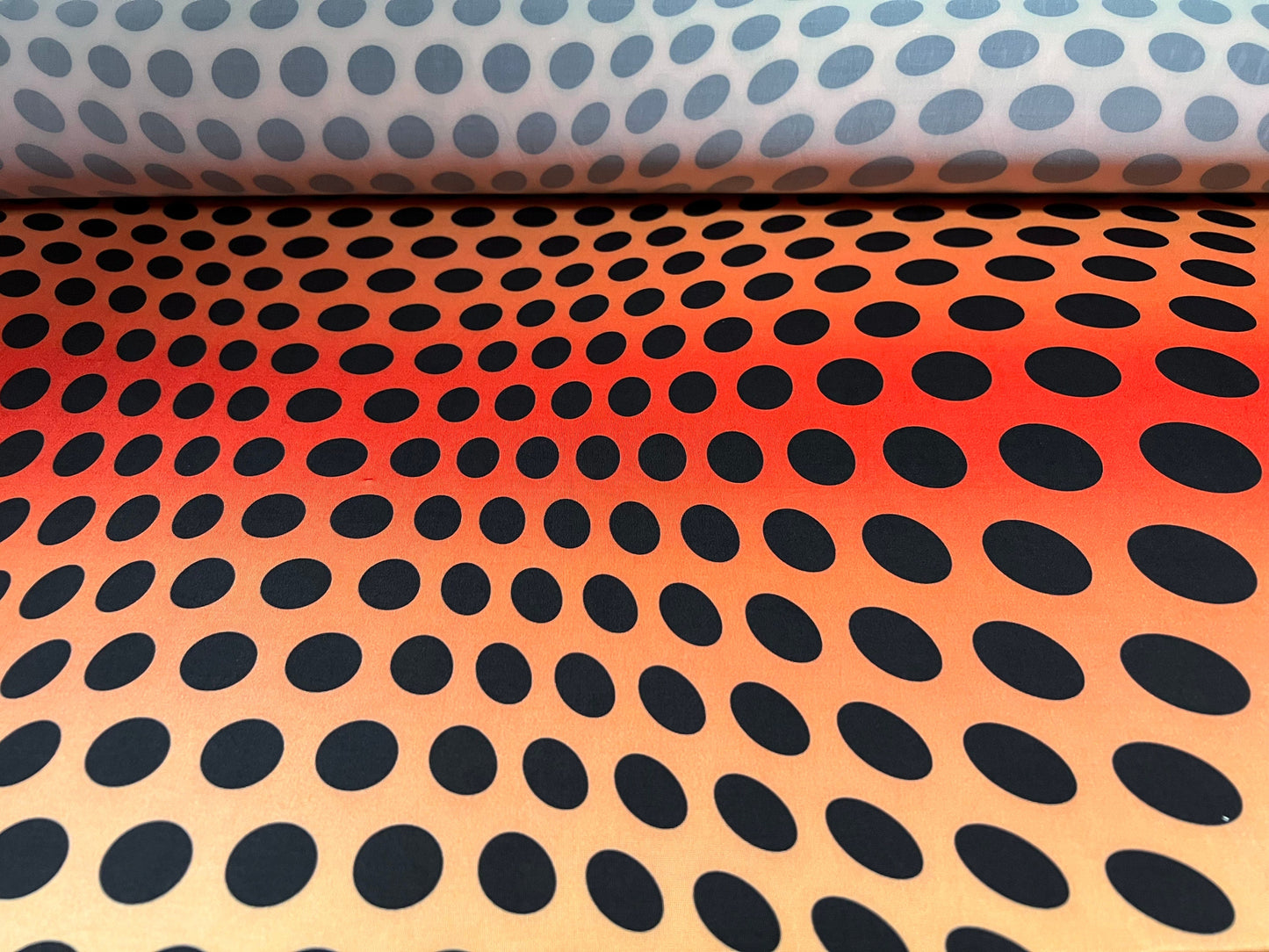 Soft touch stretch spandex jersey fabric, per metre - Polka dot sunset print - ombré