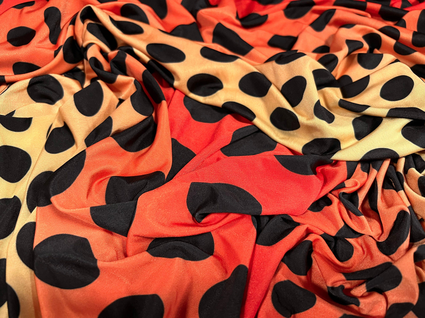 Soft touch stretch spandex jersey fabric, per metre - Polka dot sunset print - ombré