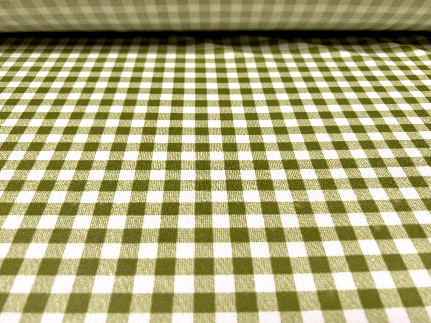 Valentino spandex stretch crepe jersey fabric - similar to scuba - per metre - gingham print - khaki green & white