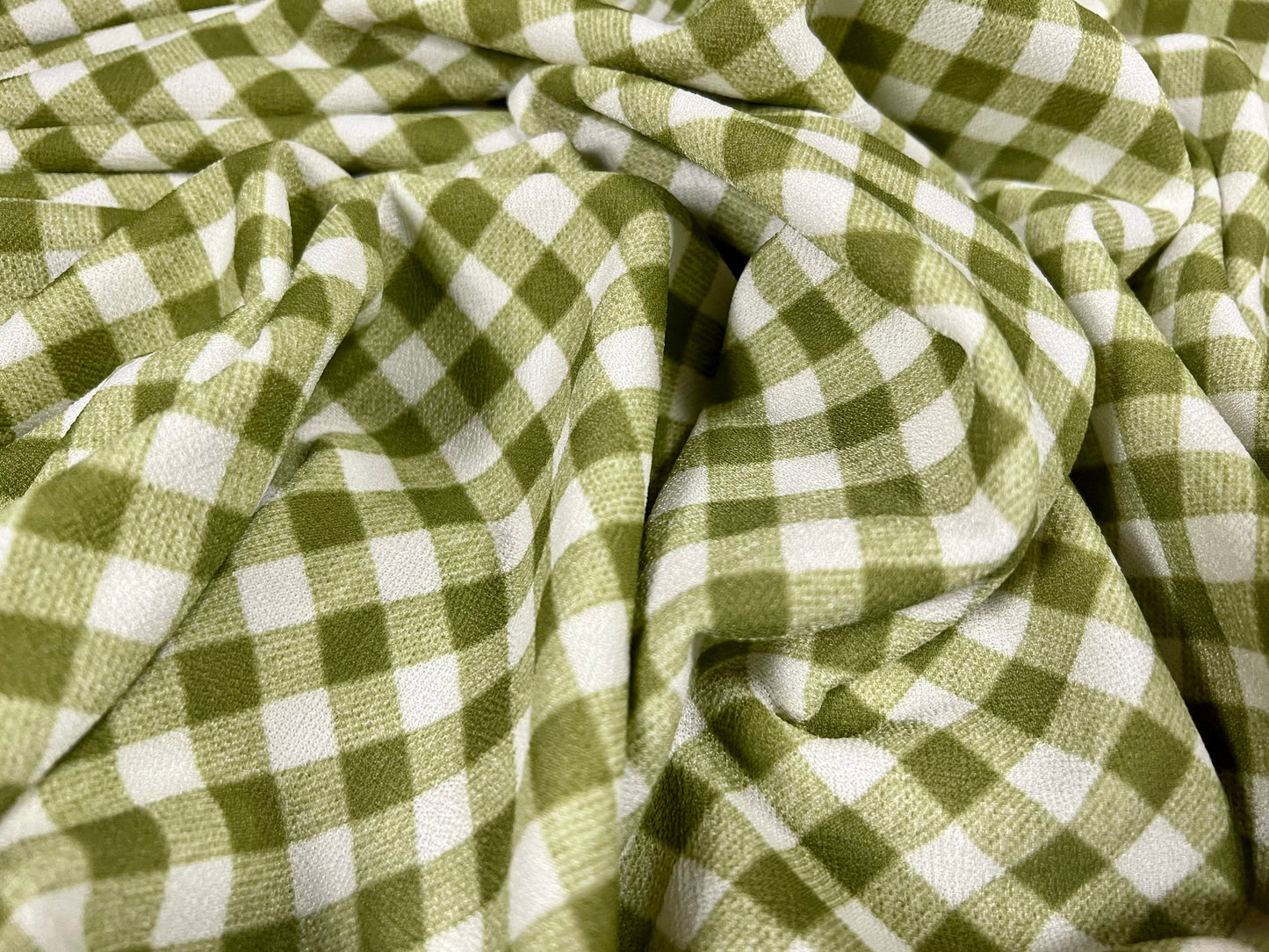 Valentino spandex stretch crepe jersey fabric - similar to scuba - per metre - gingham print - khaki green & white