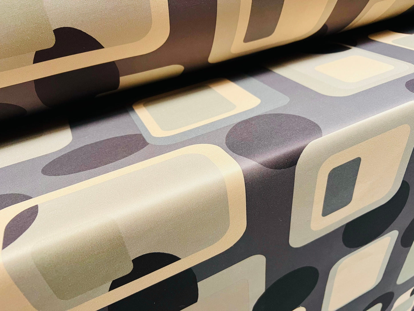 Scuba Stretch neoprene  double jersey fabric, per metre - retro geometric shapes print - cream, grey & sage green