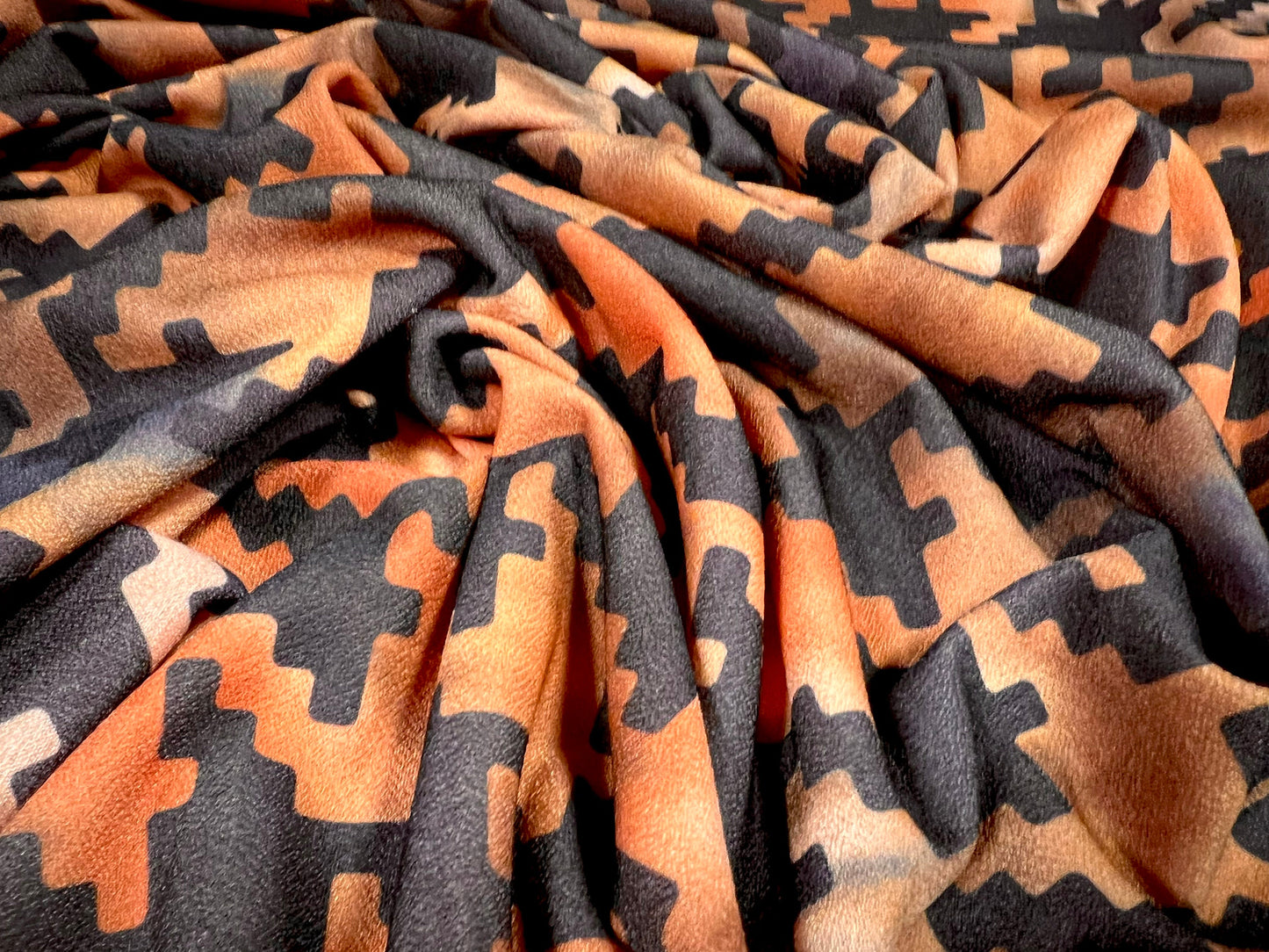 Valentino crepe stretch spandex jersey fabric - similar to scuba - per metre - jumbo houndstooth print - copper & black