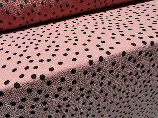 Pebble crepe woven dress fabric, per metre - spot print - dusky pink & black