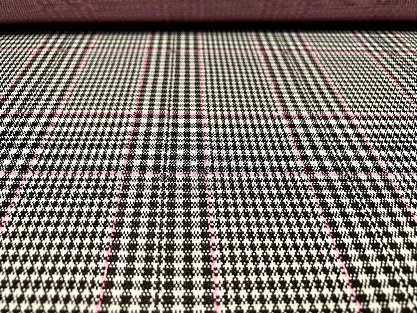 Double jersey knit dress fabric, per metre - Prince of Wales check - grey & pink