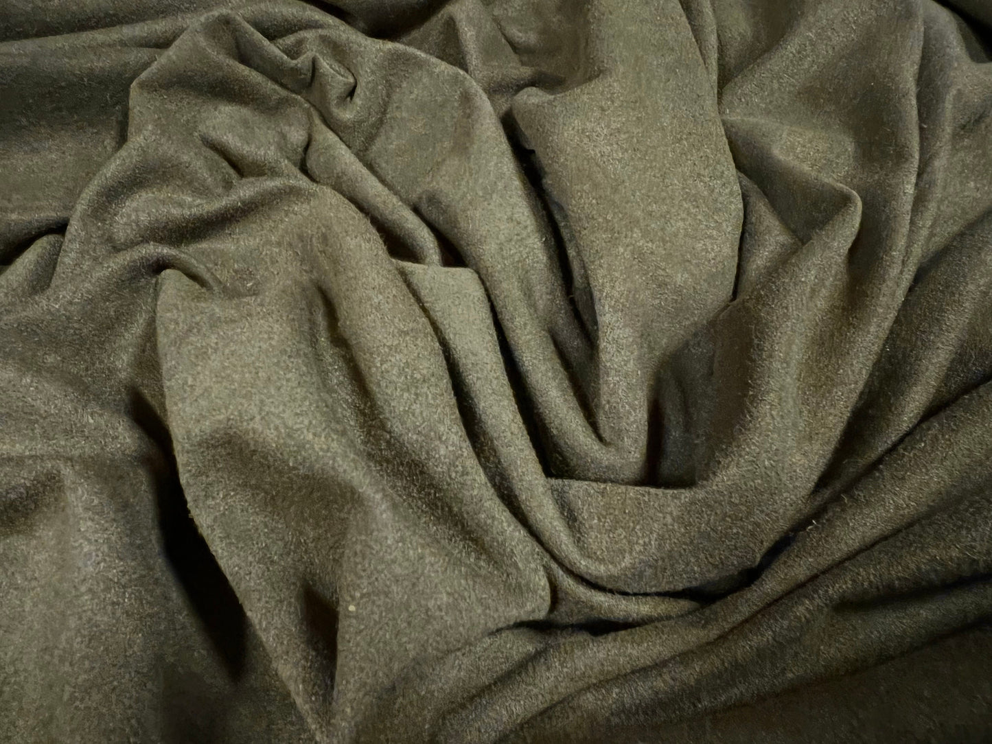 Faux suede stretch spandex jersey fabric, per metre - plain - khaki green