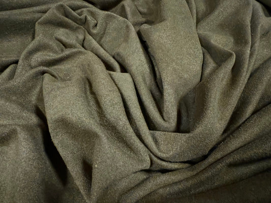 Faux suede stretch spandex jersey fabric, per metre - plain - khaki green