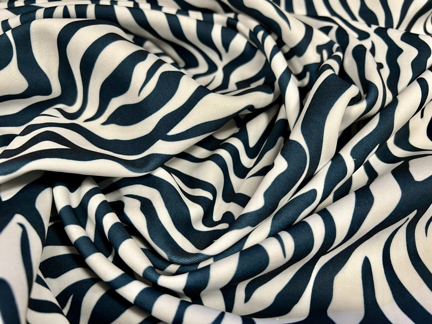 Scuba stretch spandex jersey neoprene style fabric, per metre - zebra print - slate grey & white