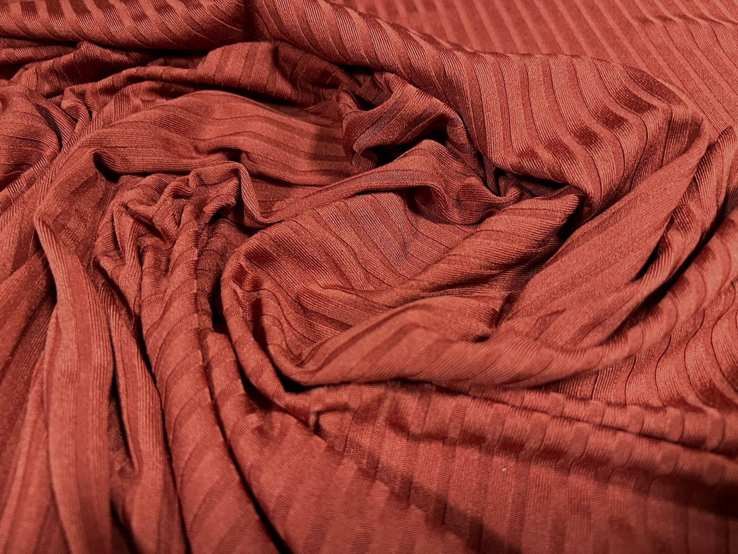 Stretch spandex rib jersey fabric, per metre - plain - terracotta spice