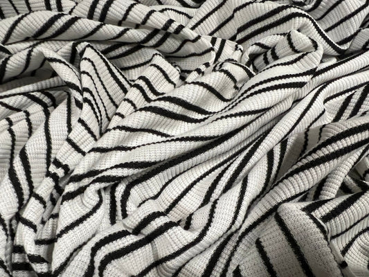 Ribbed jersey knit fabric, per metre - stripe - black & white