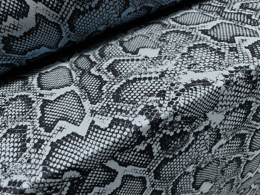 Scuba neoprene style double jersey stretch spandex fabric, per metre - snakeskin animal print - blue