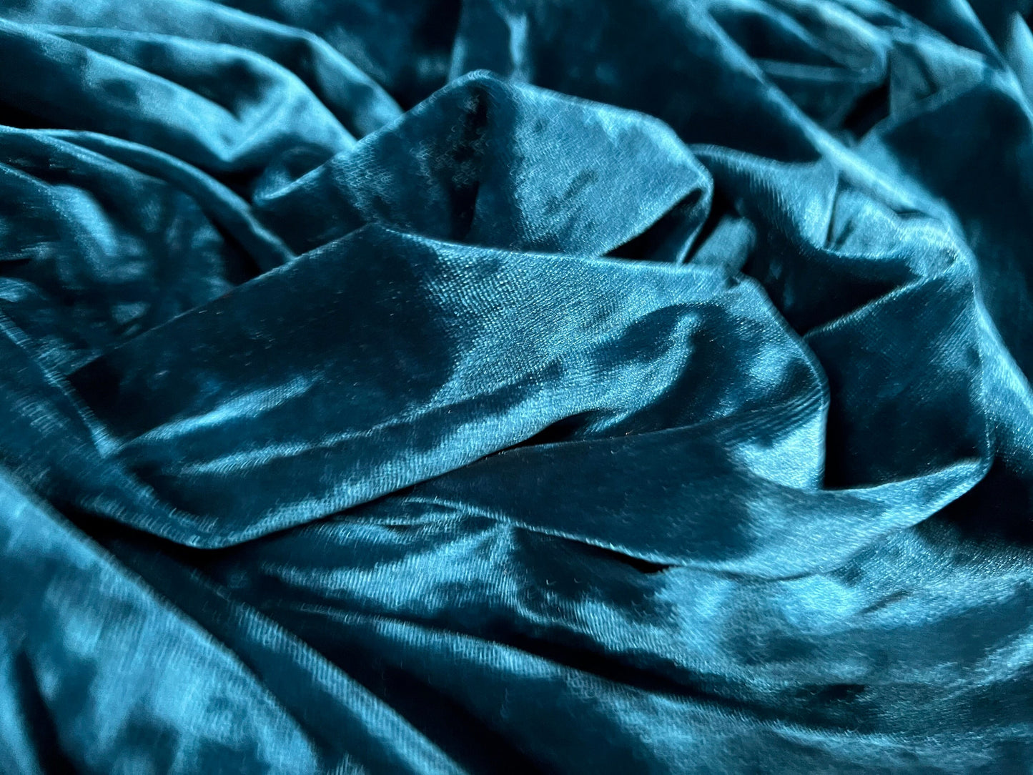 Spandex velvet velour stretch fabric, per metre - marbled - kingfisher blue