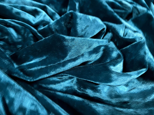 Spandex velvet velour stretch fabric, per metre - marbled - kingfisher blue