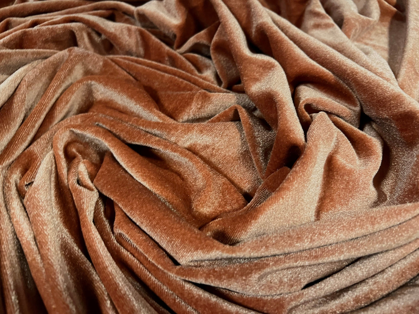 Spandex velvet stretch dress fabric, per metre - plain - pumpkin spice