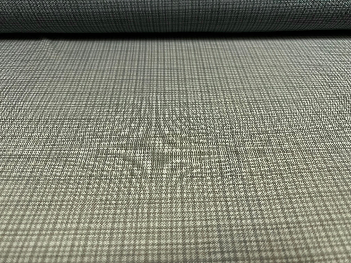 Power mesh net stretch spandex fabric, per metre - check plaid print - sage green