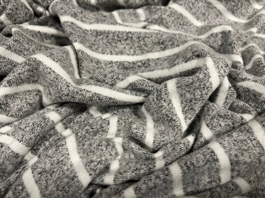 Super soft knitwear jersey fabric, per metre - stripe - grey melange & white