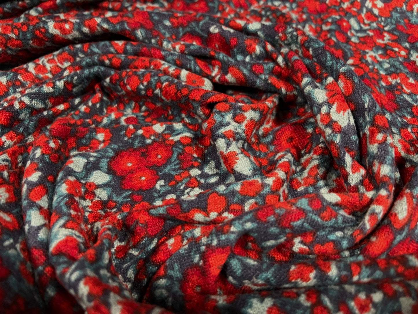 Super soft knitwear jersey fabric, per metre - flower print - red & teal