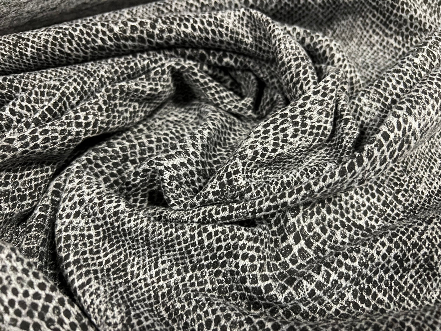 Super soft knitwear jersey fabric, per metre - snakeskin animal print - grey