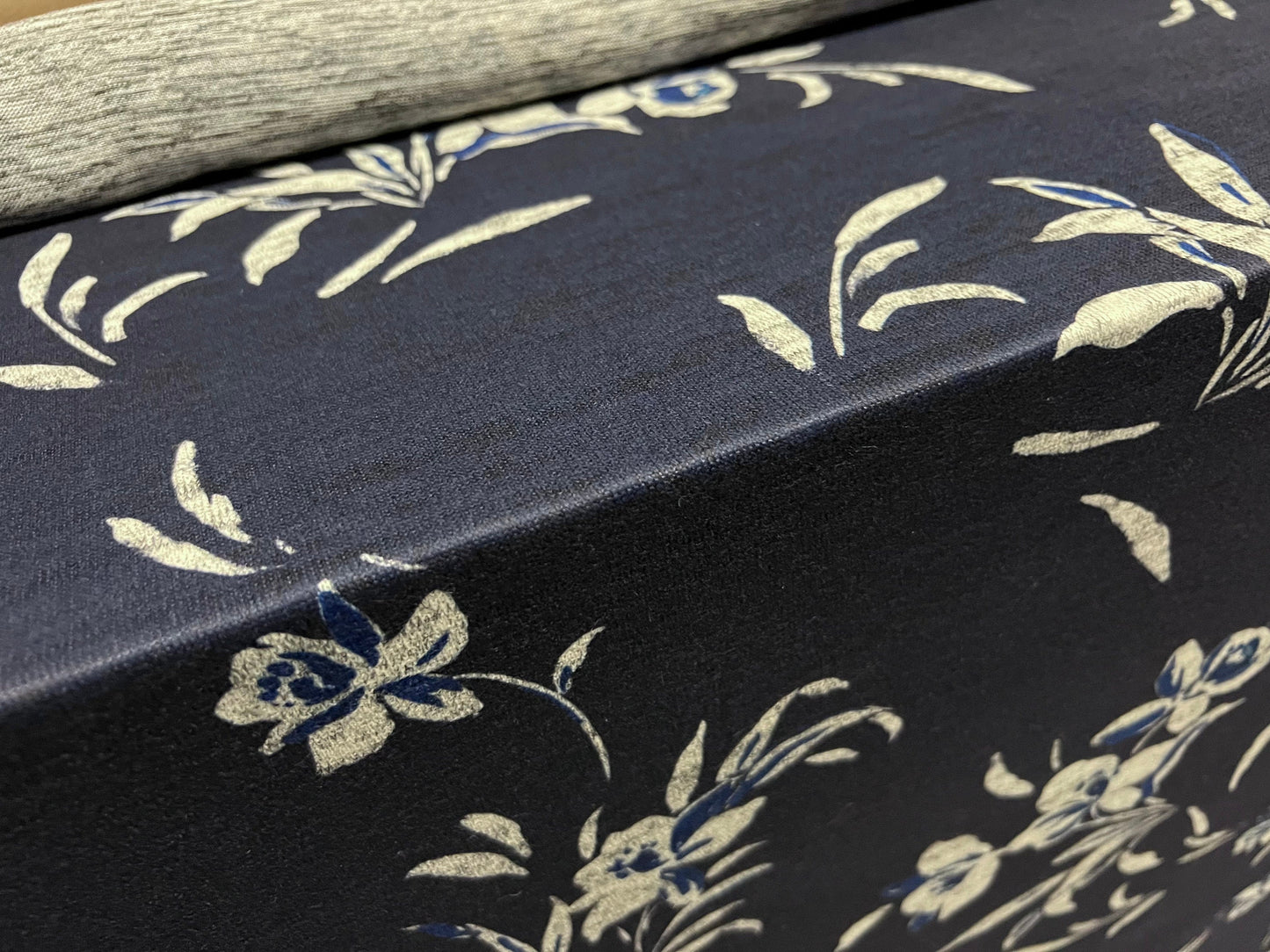 Super soft knitwear jersey fabric, per metre - flower print - navy blue & grey marl