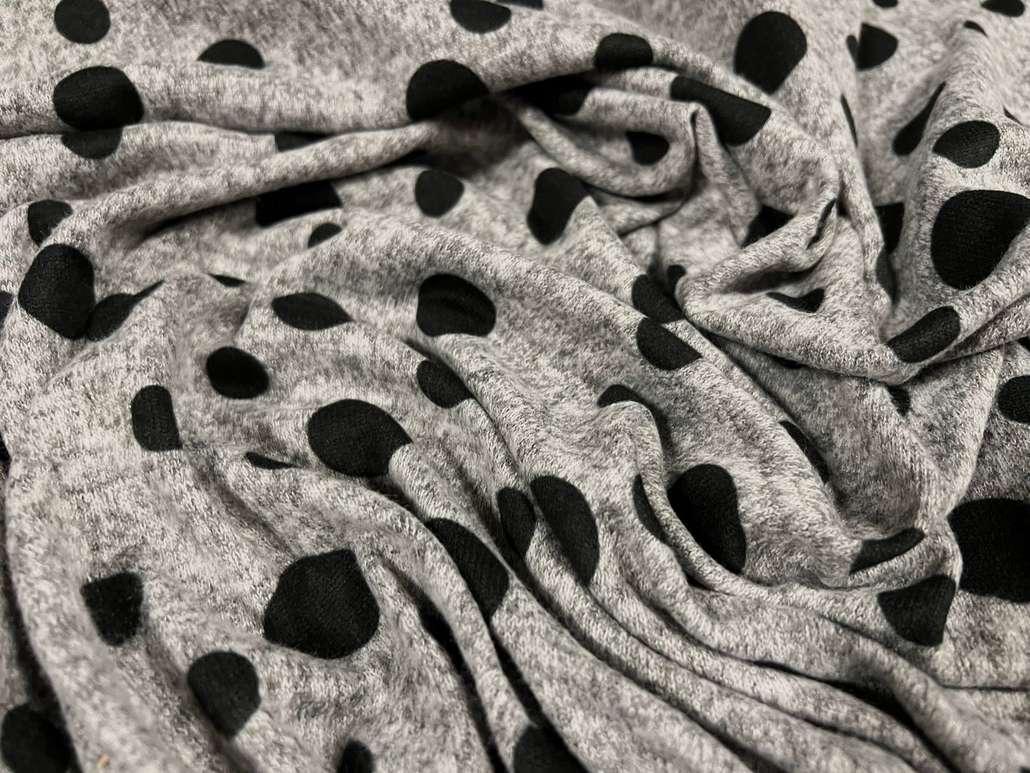 Super soft knitwear jersey fabric, per metre - spots print - grey marl