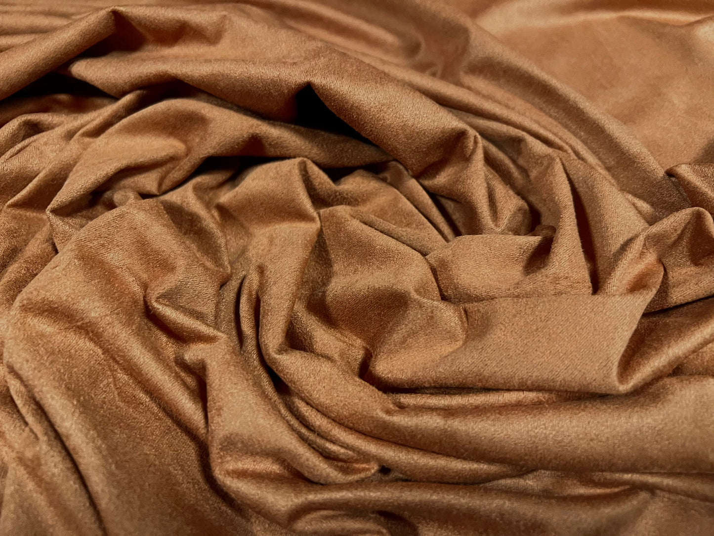 Faux suede stretch spandex jersey fabric, per metre - plain - gingerbread