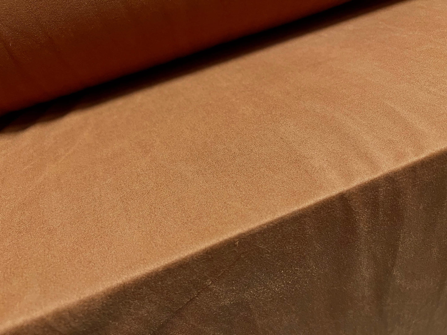 Faux suede stretch spandex jersey fabric, per metre - plain - gingerbread