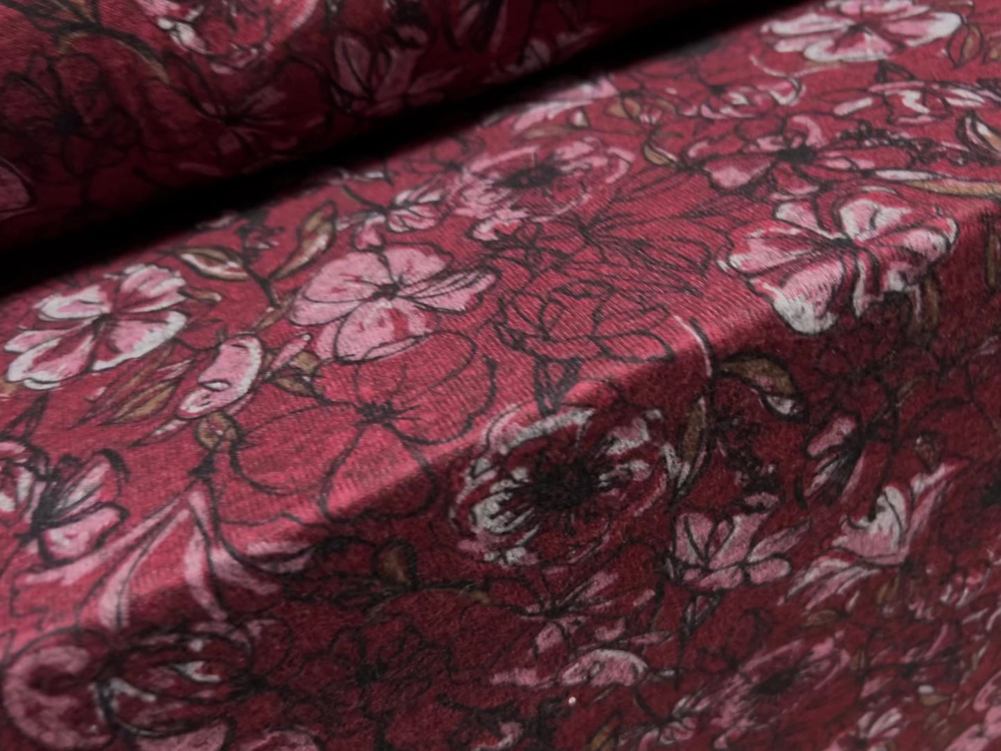 Super soft knitwear jersey fabric, per metre - floral print - berry & pink