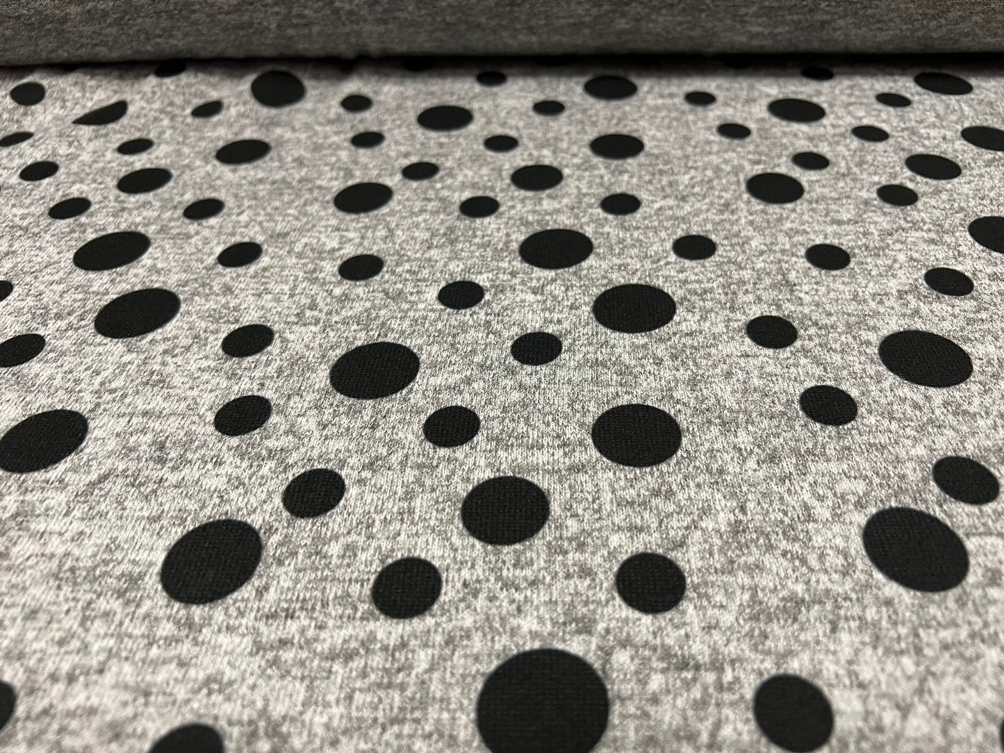 Super soft knitwear jersey fabric, per metre - spots print - grey marl