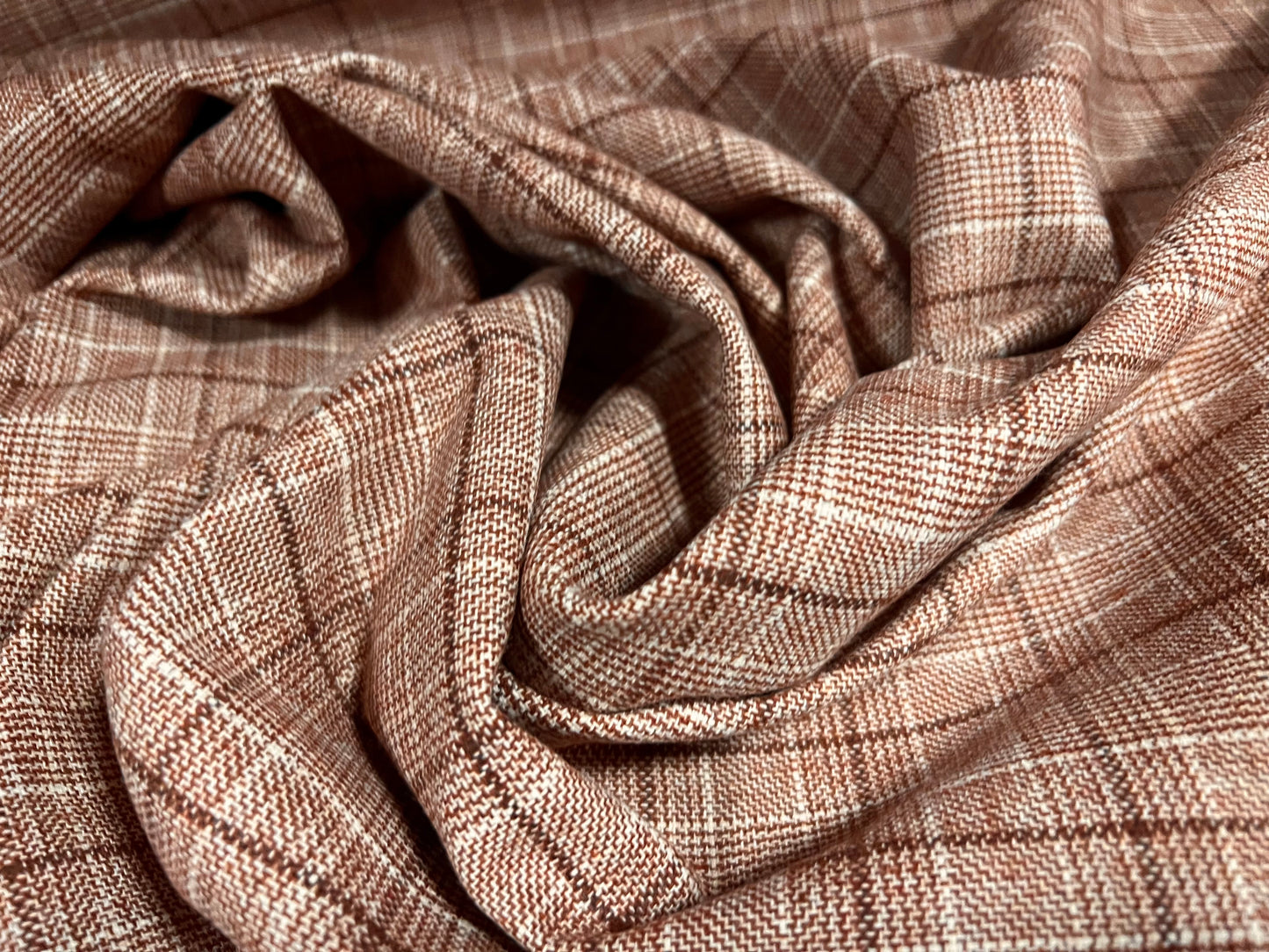 Wool blend suiting jacket fabric, per metre - check - rose brown & cream