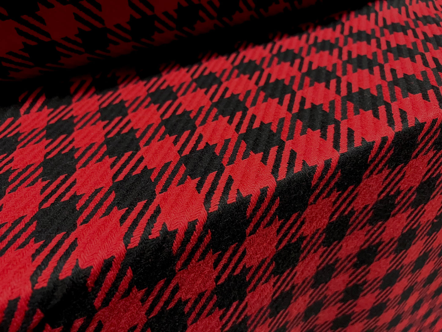 Wool blend heavyweight jacquard fabric, per metre - houndstooth - red & black