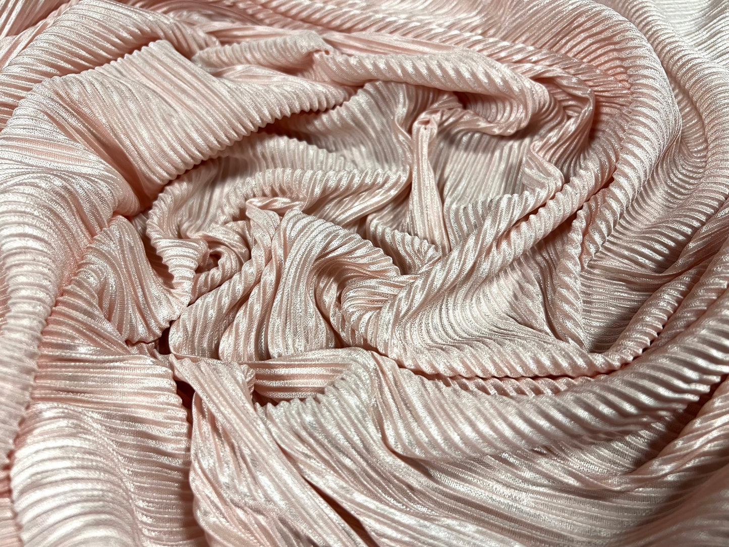 Fine Plissé pleated satin dress fabric, per metre - plain - blush