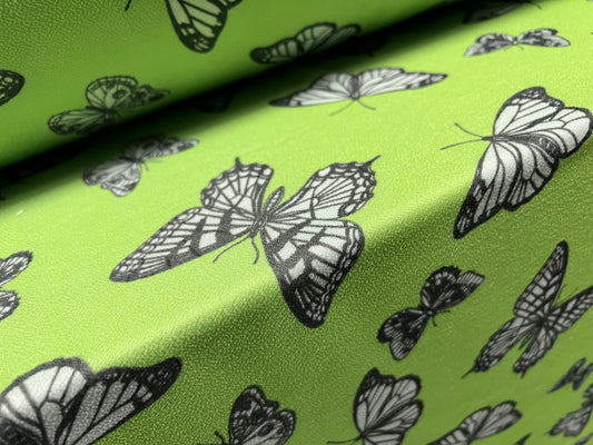 Valentino crepe spandex jersey fabric - similar to scuba - per metre - butterflies print - green