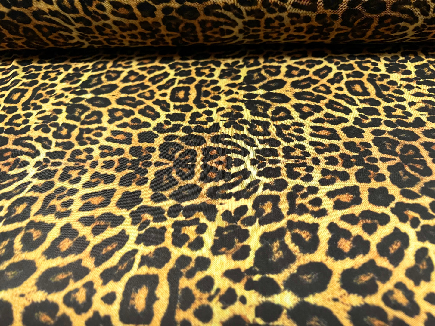 Power mesh net stretch spandex fabric, per metre - leopardskin animal print - gold & black