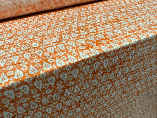 Lady K lightweight burnout single jersey fabric, per metre - damask print - orange & white