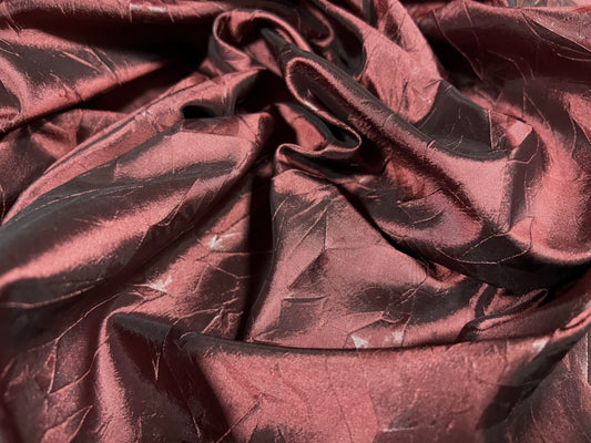 Taffeta woven dress fabric - pressed leaf design - wine