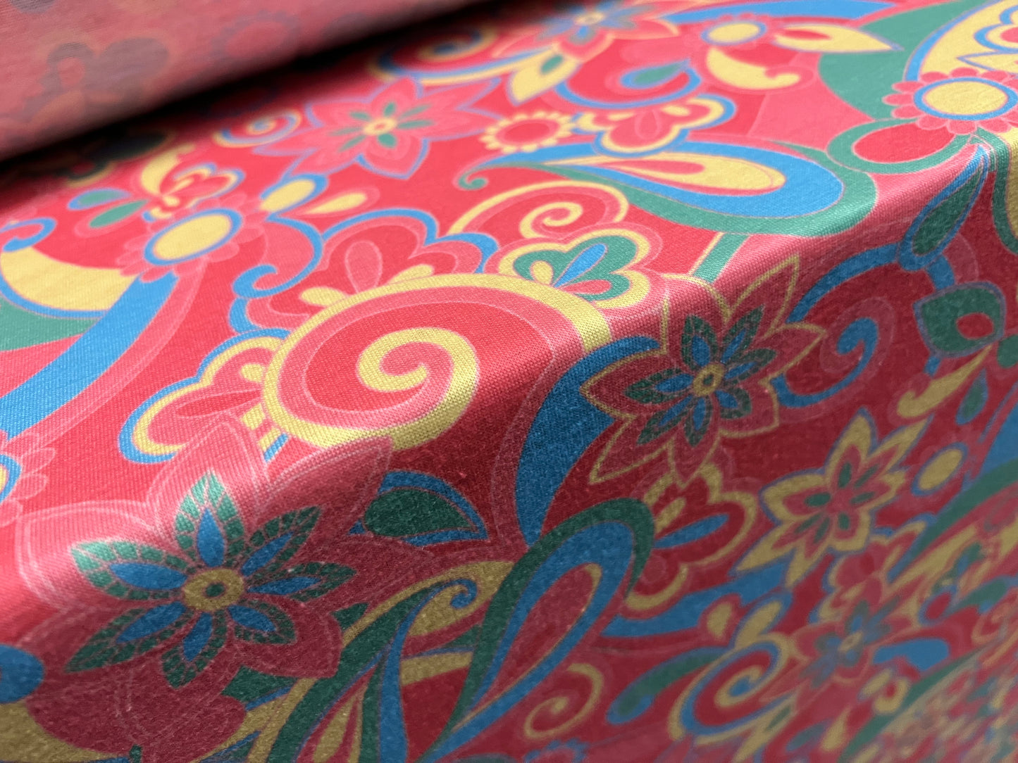 Soft handle single jersey dress fabric, per metre - Paisley flower print - pink lemon & turquoise