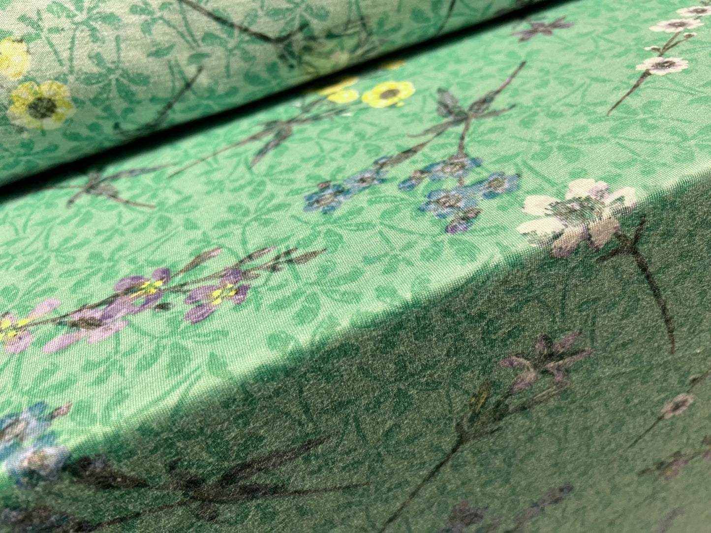 Jennifer lightweight cotton blend single jersey fabric, per metre - wildflower print - green