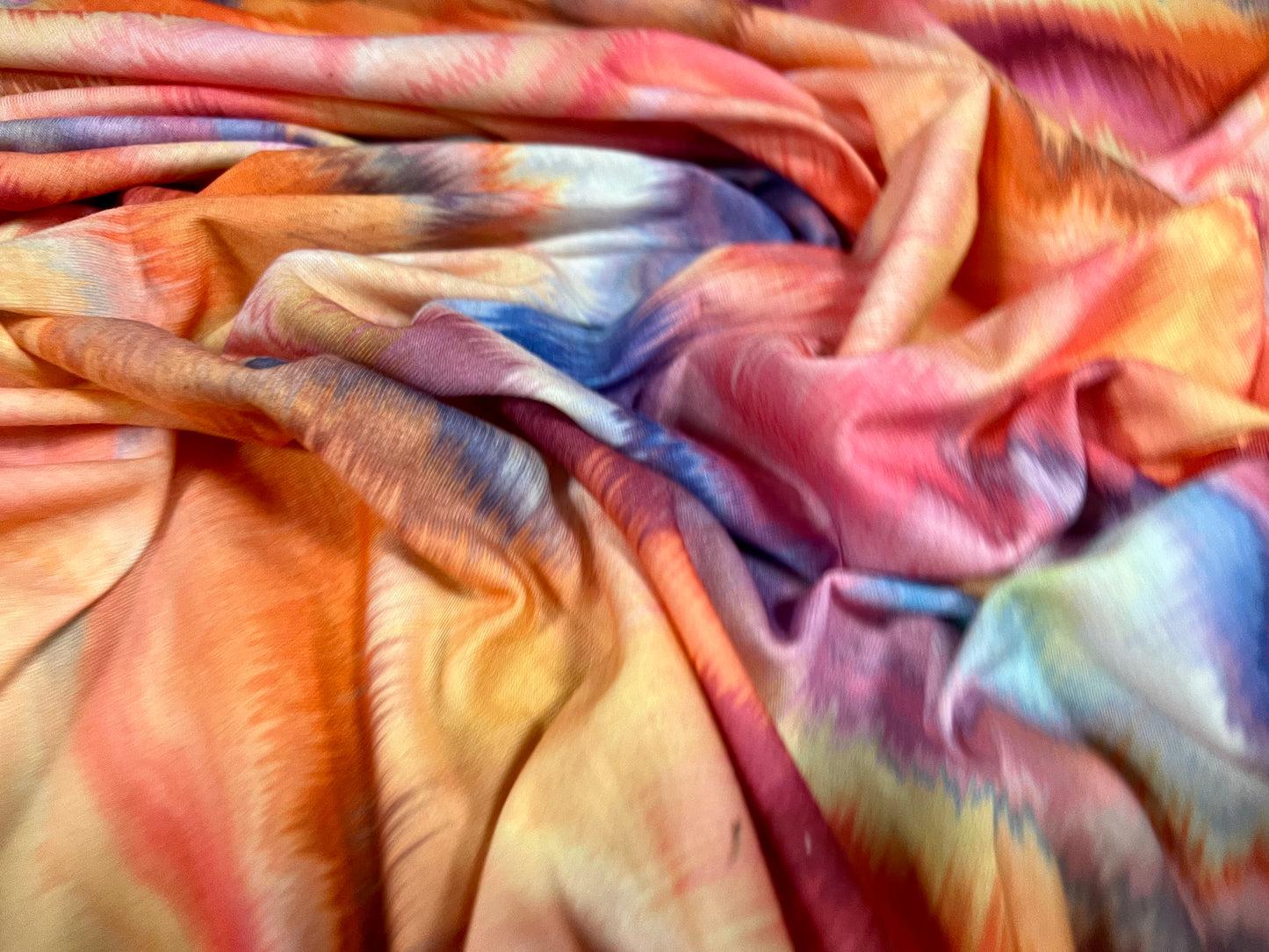 Soft handle ringspun single jersey fabric, per metre - rainbow pulse print - multicolour