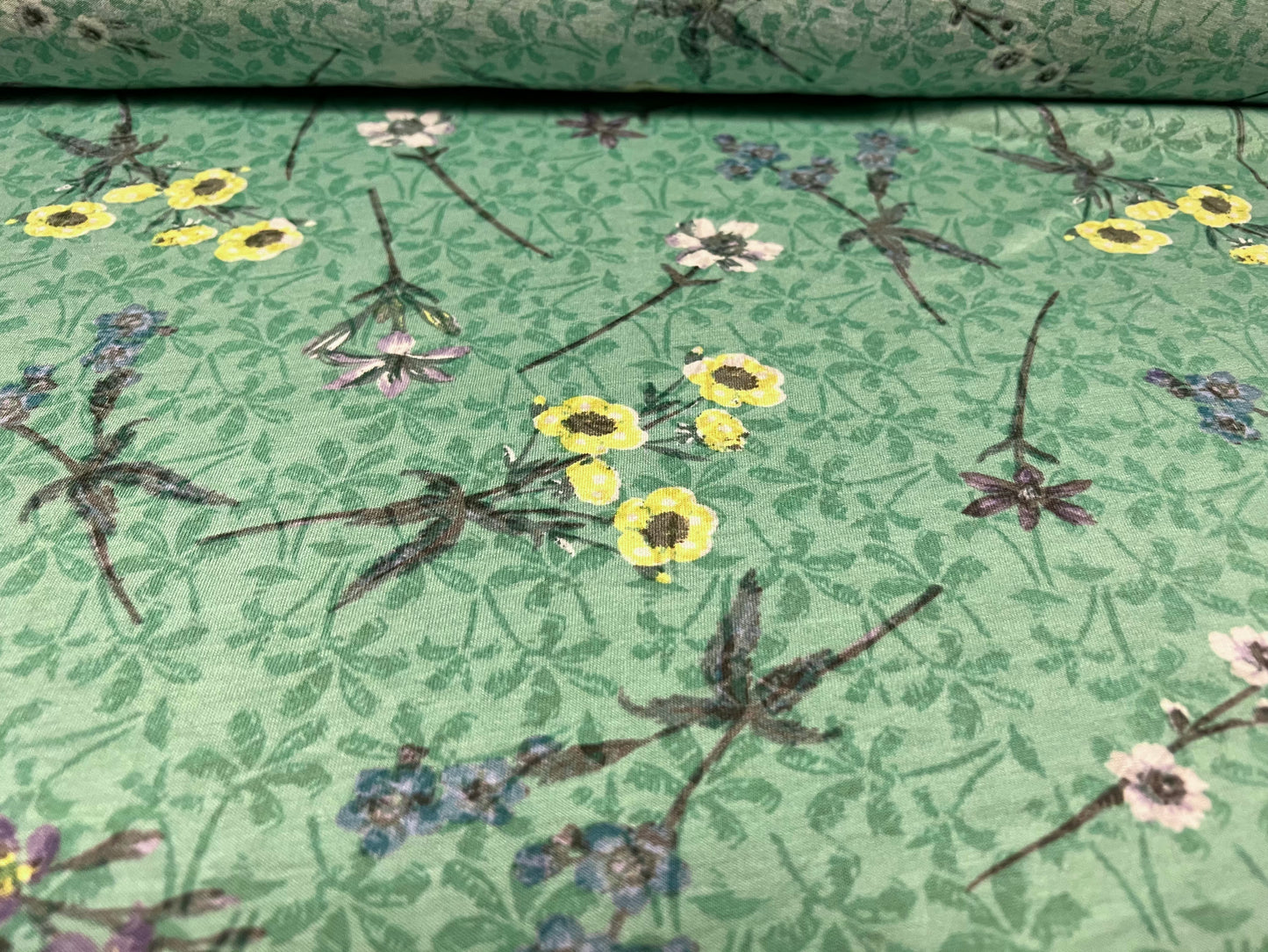 Jennifer lightweight cotton blend single jersey fabric, per metre - wildflower print - green