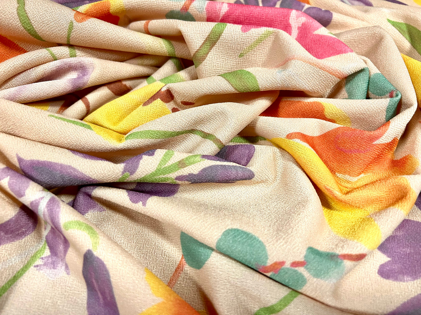 Valentino crepe spandex jersey fabric - similar to scuba - per metre - nude with multicolour large flower print