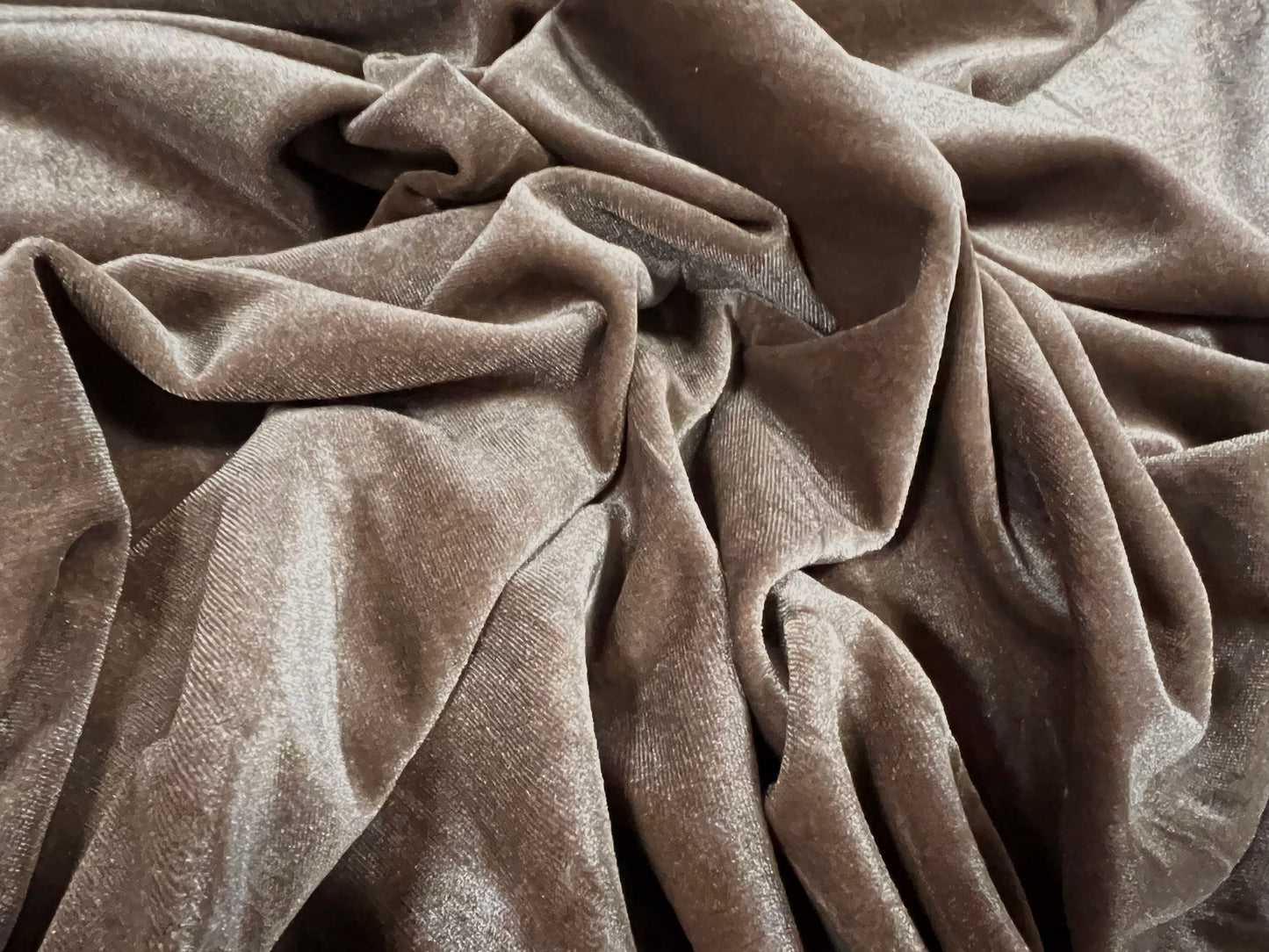 Spandex velvet stretch dress fabric, per metre - plain - taupe