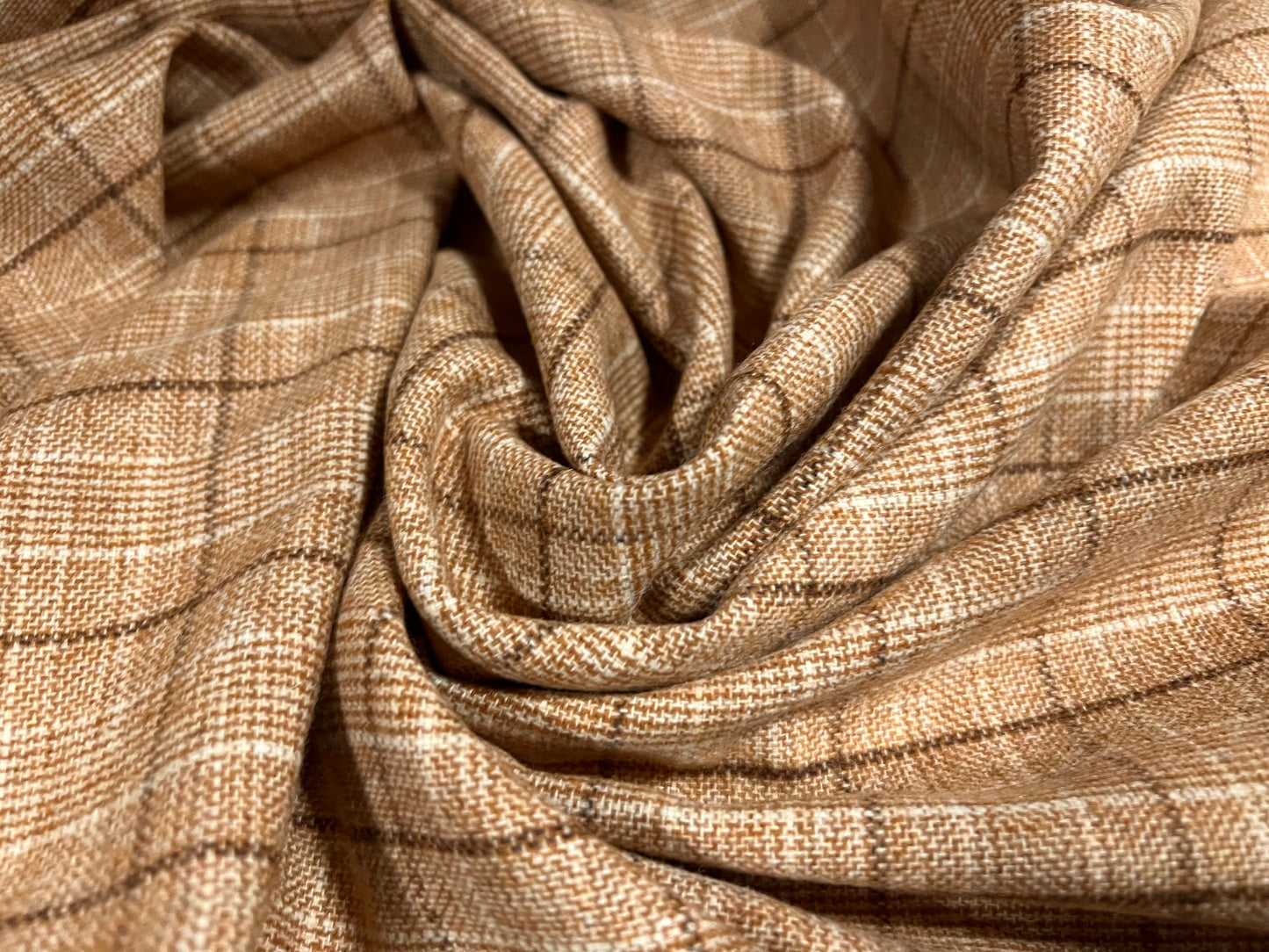 Wool blend suiting jacket fabric, per metre - check - honey & cream