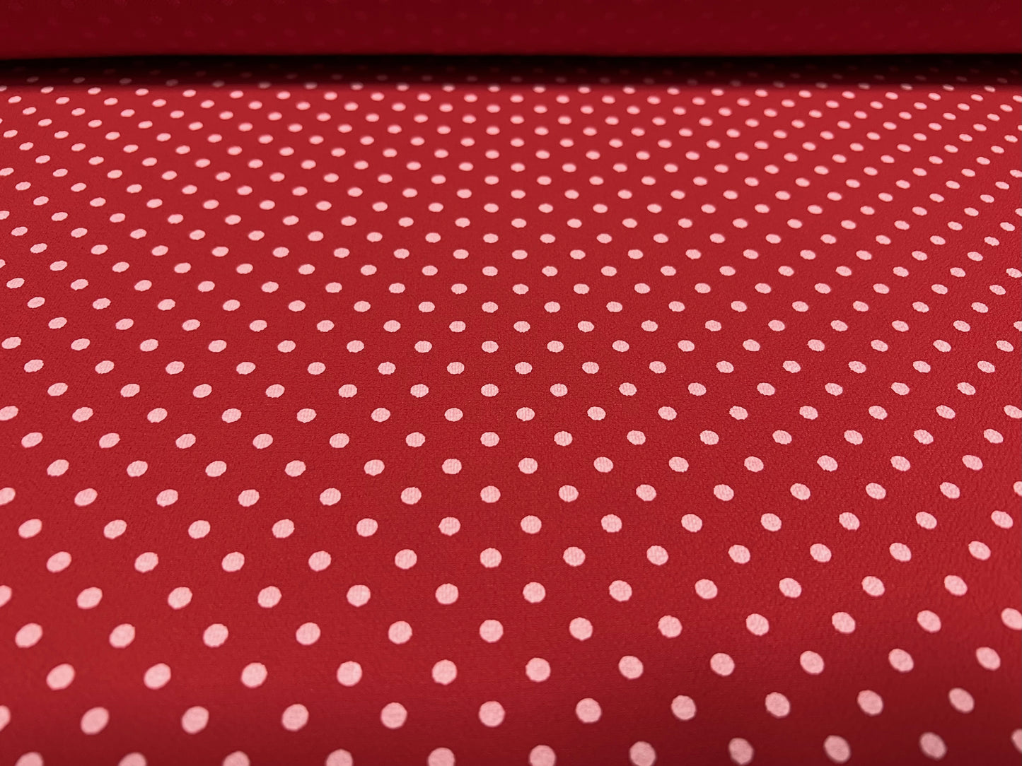 Pebble crepe woven dress fabric, per metre - polka dot print - red & white