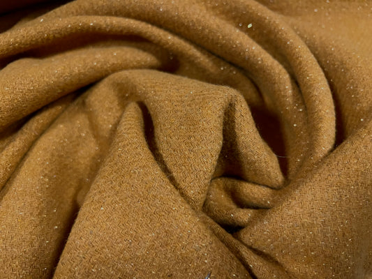 Heavyweight textured wool fabric, per metre - plain with lurex sparkle - mustard & gold