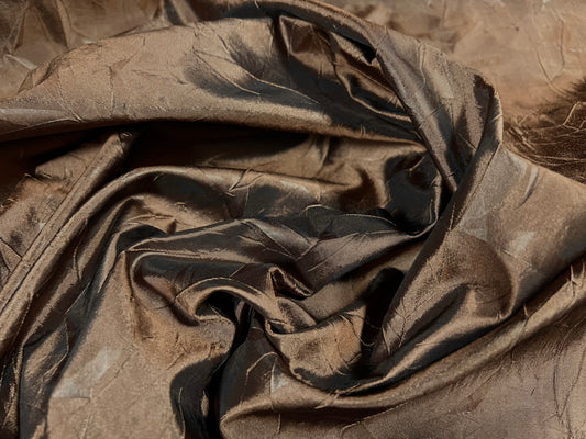 Taffeta woven dress fabric - pressed leaf design - brown