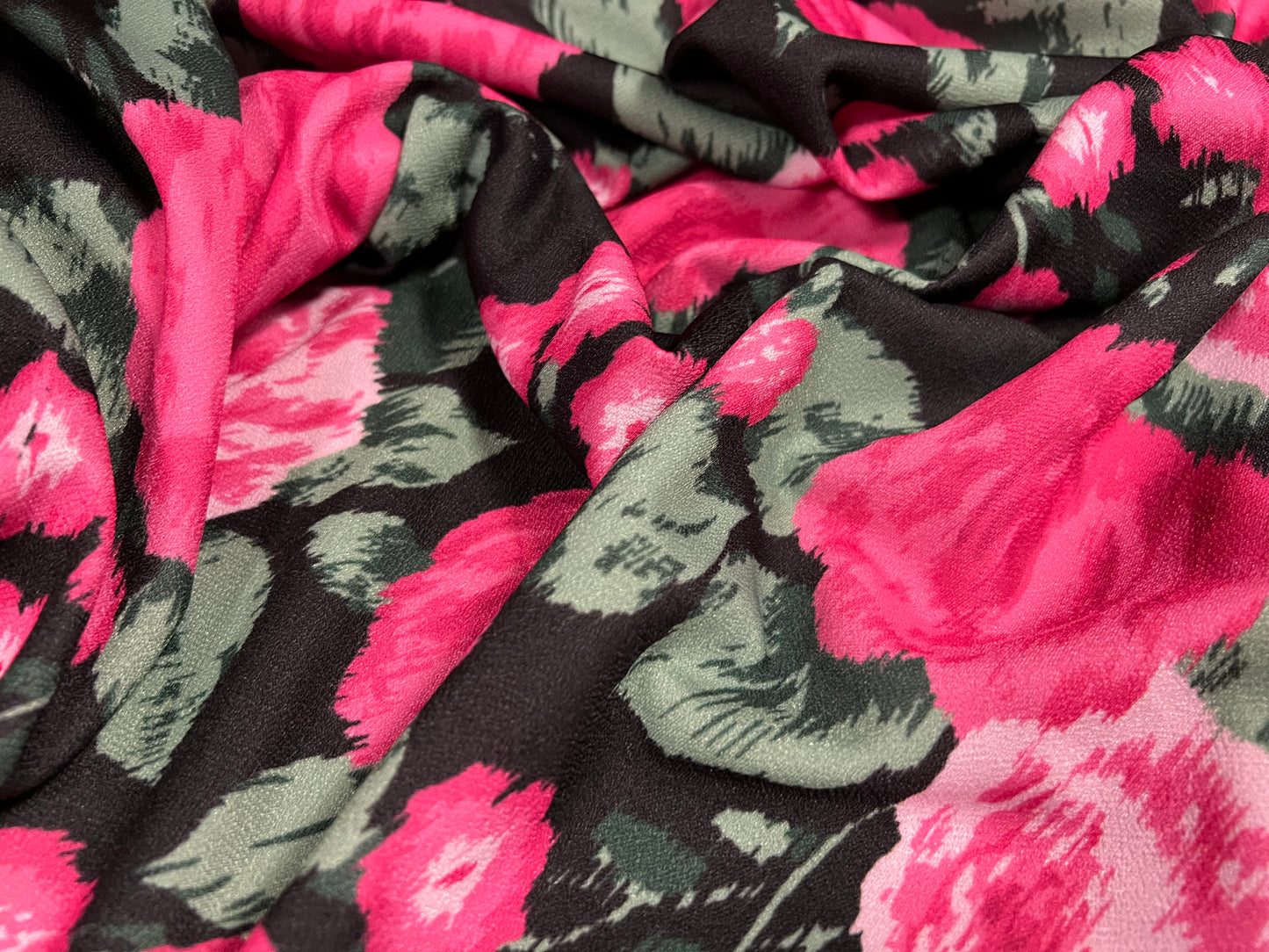 Textured scuba spandex stretch jersey fabric, per metre - black with pink roses floral print